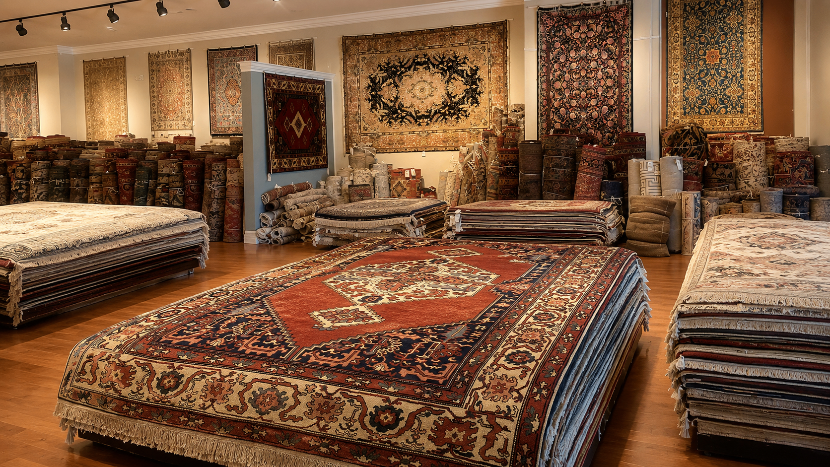 Large rugs displayed in the Home Rugs Gallery showroom